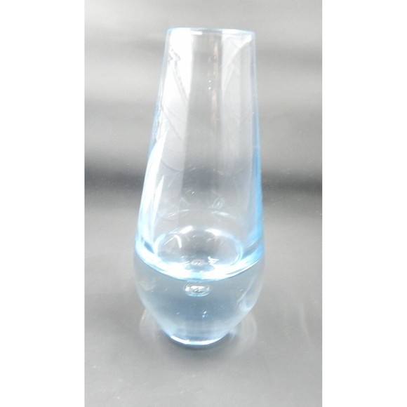 Randsfjord Handblown Glass Etched Bluebell Crystal Vase Controlled Bubble Base - Picture 8 of 12